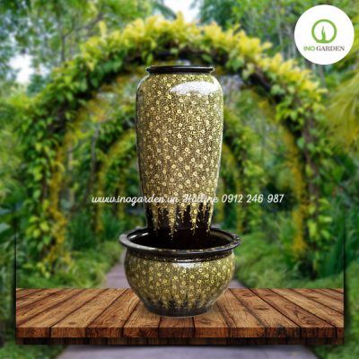 Bộ đài phun nước khắc hoa lộc vừng vàng 101