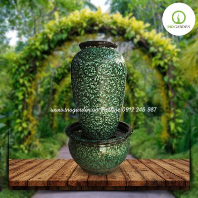 Bộ đài phun nước khắc lá dây xanh 90